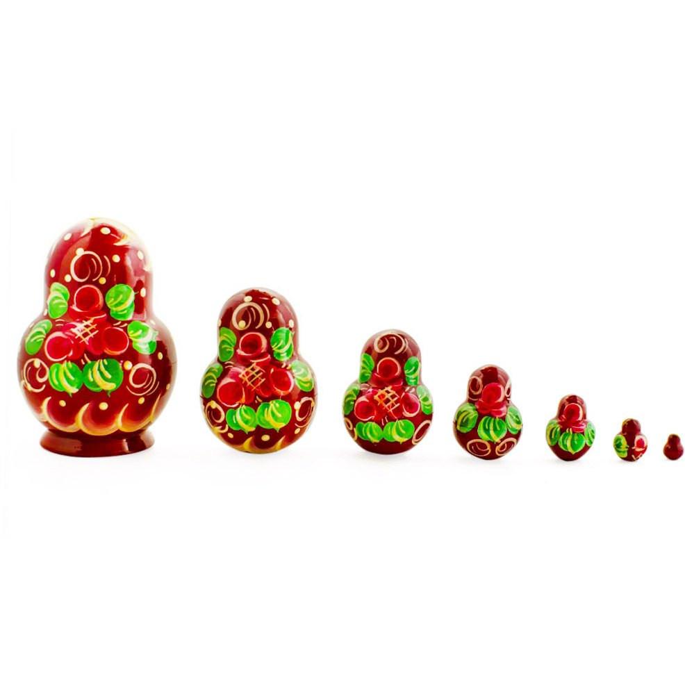 Set of 7 Red and Green Dress  Nesting Dolls 3.5 Inches