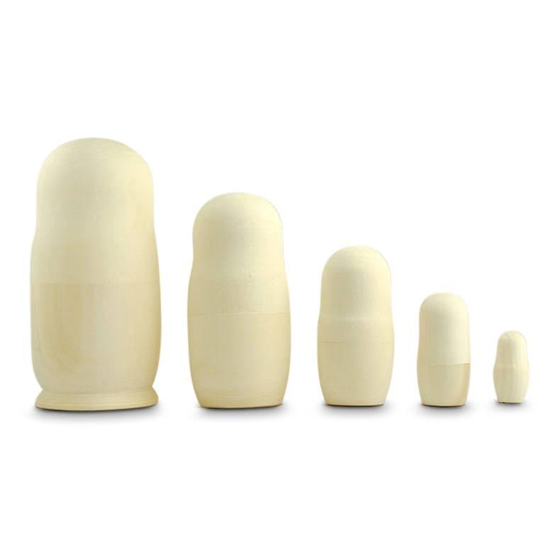 Set of 5 Unpainted Blank Wooden Nesting Dolls 7 Inches