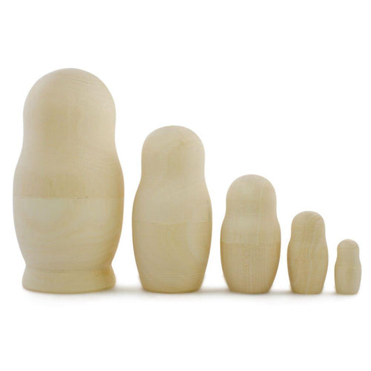 Set of 5 Unfinished Wooden Nesting Dolls DIY Craft Blanks for Painting  5.75 Inches
