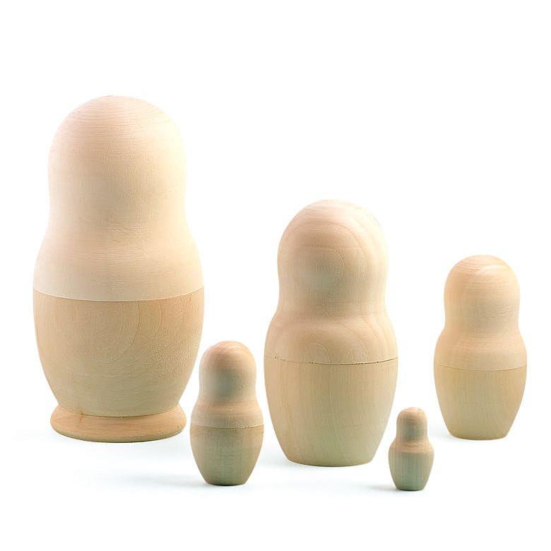 Set of 5 Unfinished Wooden Nesting Dolls DIY Craft Blanks for Painting  5.75 Inches