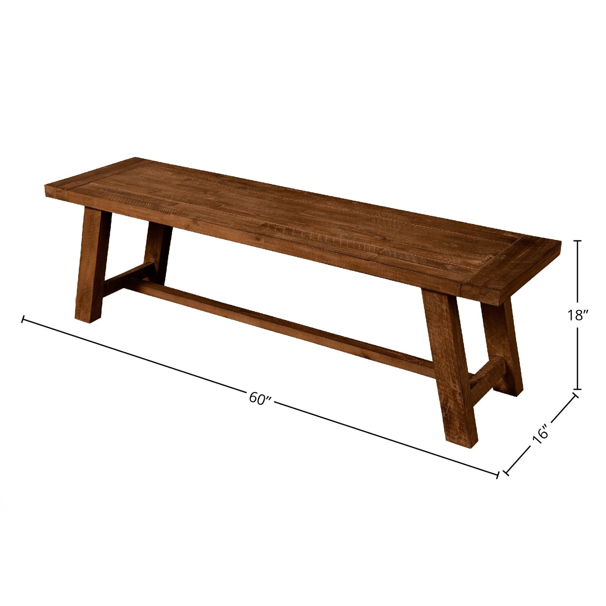 Newberry Bench in medium brown distressed finish, perfect for rustic dining room seating.