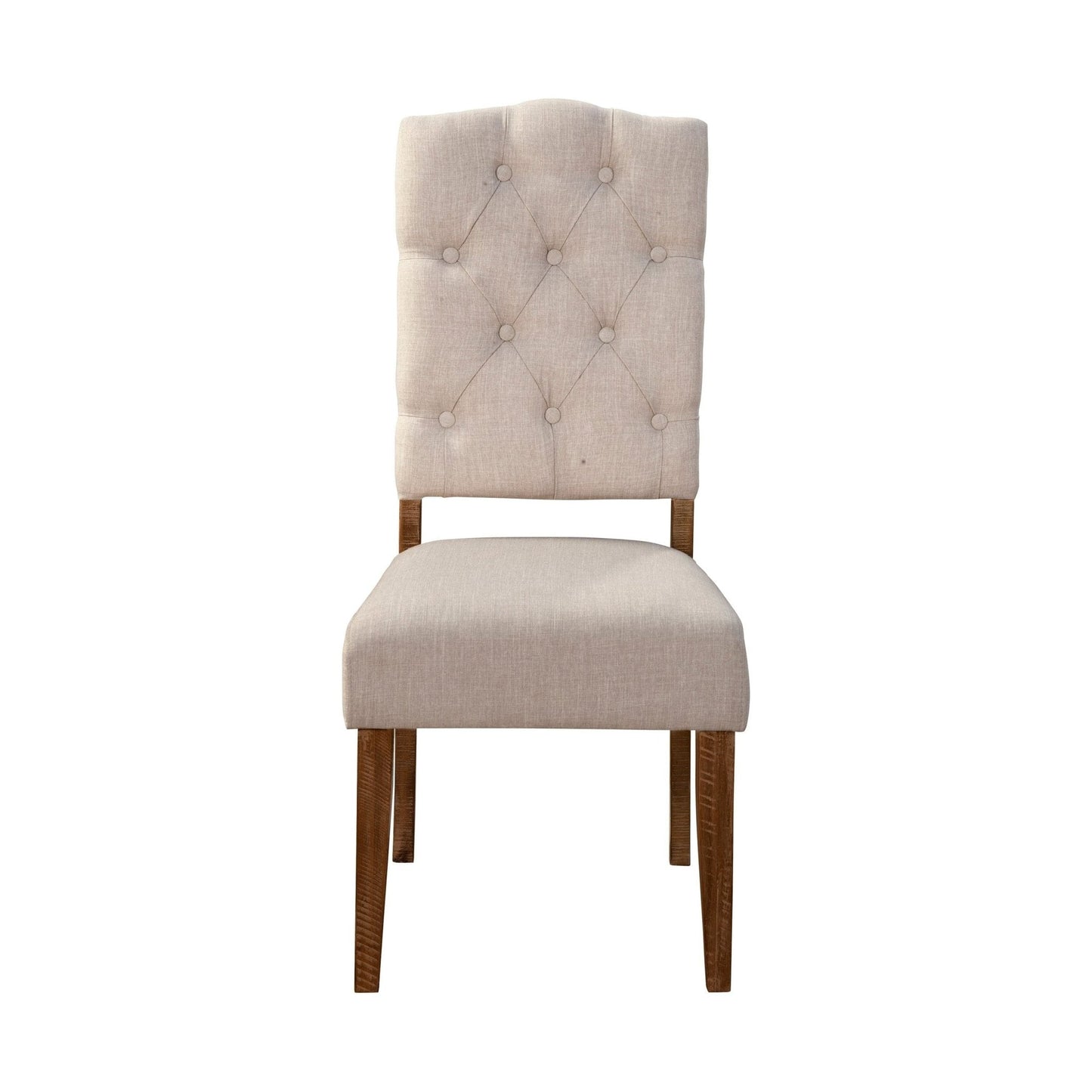 Newberry Side Chairs in medium brown with button-tuft backrest and sustainable Acacia wood legs.