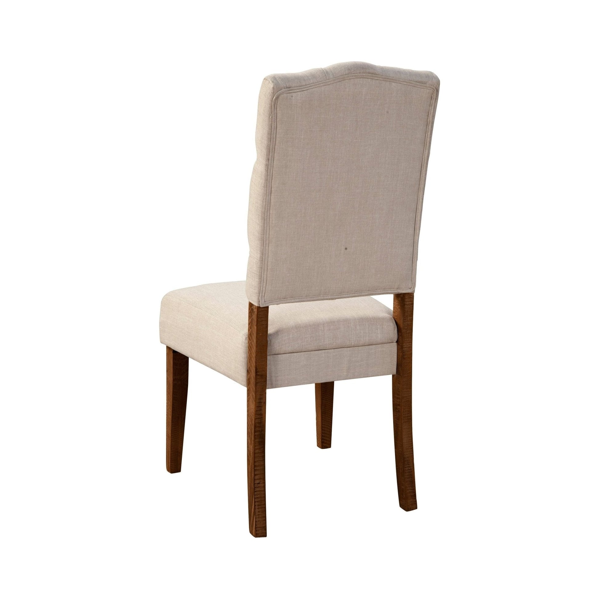 Back view of Newberry Side Chairs in medium brown with a curved button-tufted back and sustainable wood frame.