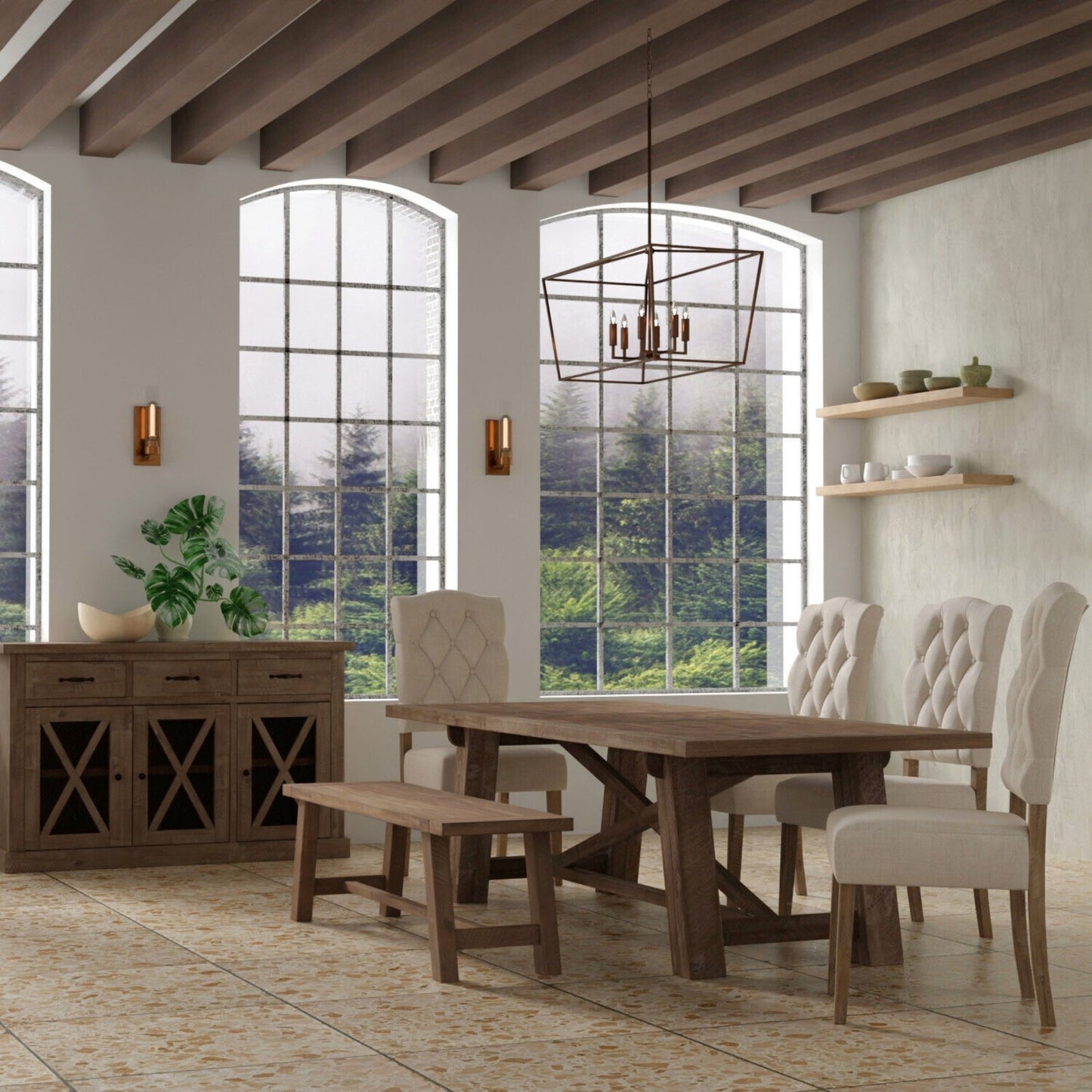 Newberry Side Chairs in a stylish dining room with a wooden table and natural light from large windows.