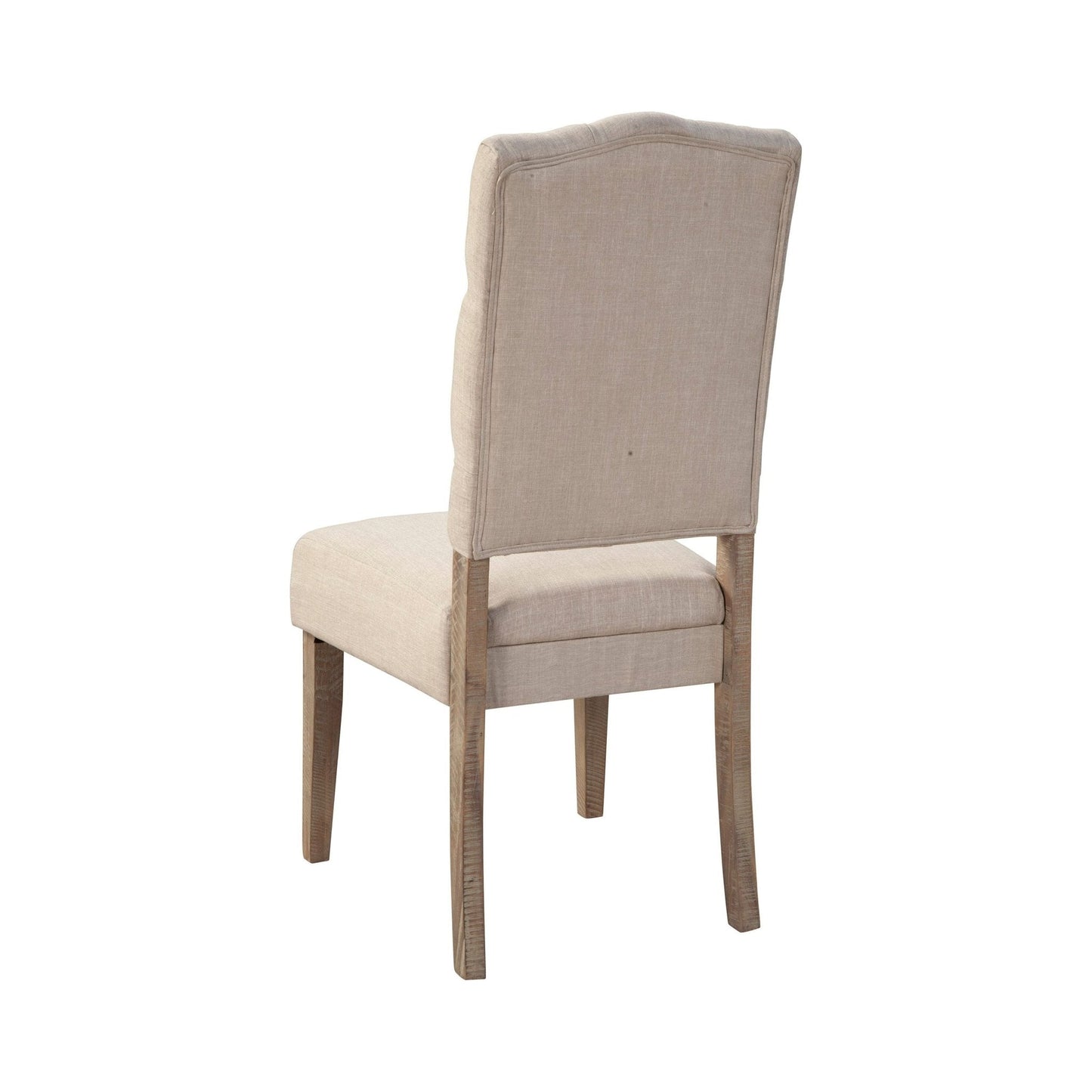 Newberry Side Chairs in weathered natural finish, showcasing the back view with curved design and button-tuft details.