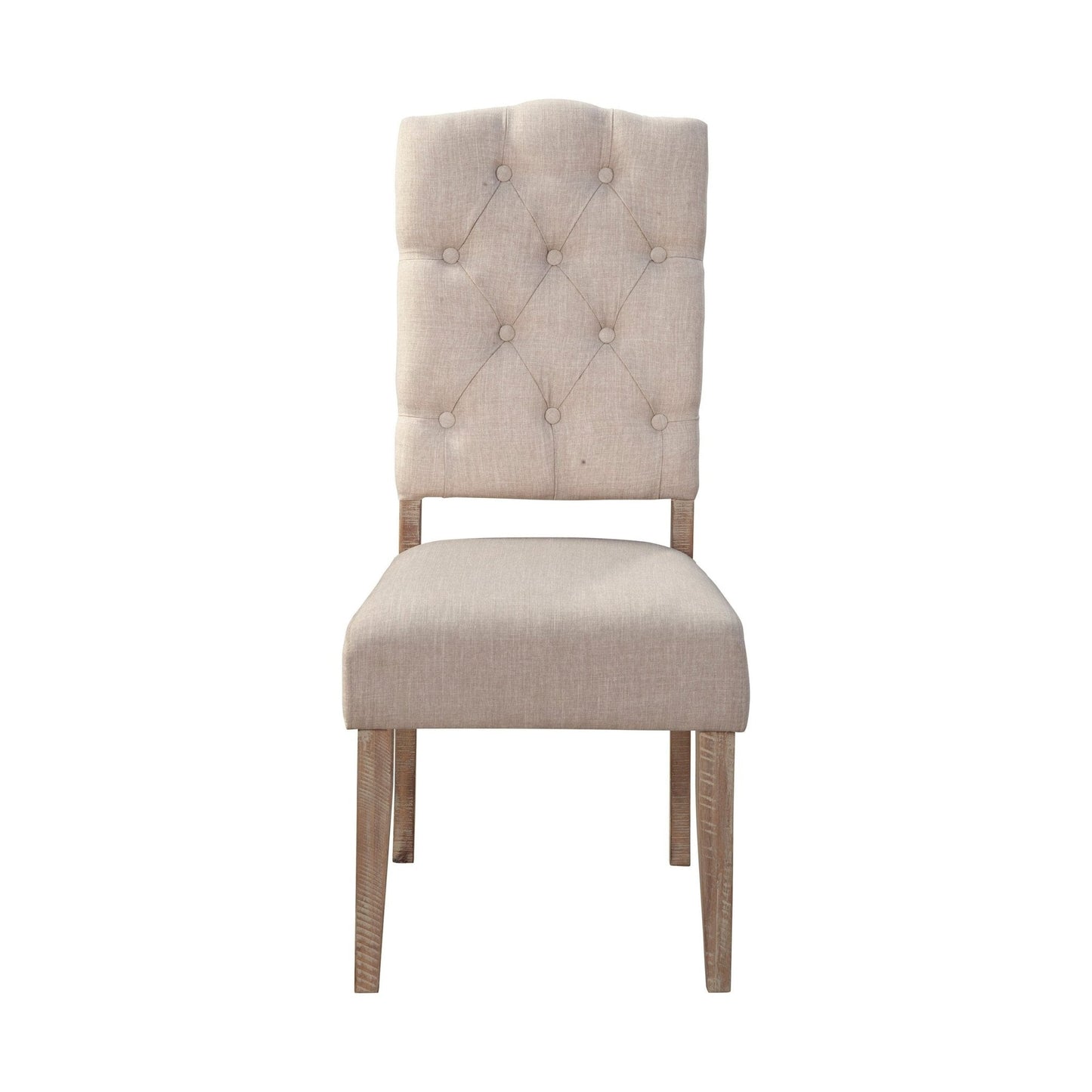 Newberry Side Chairs in weathered natural featuring a tufted back and comfortable design for dining or hosting.