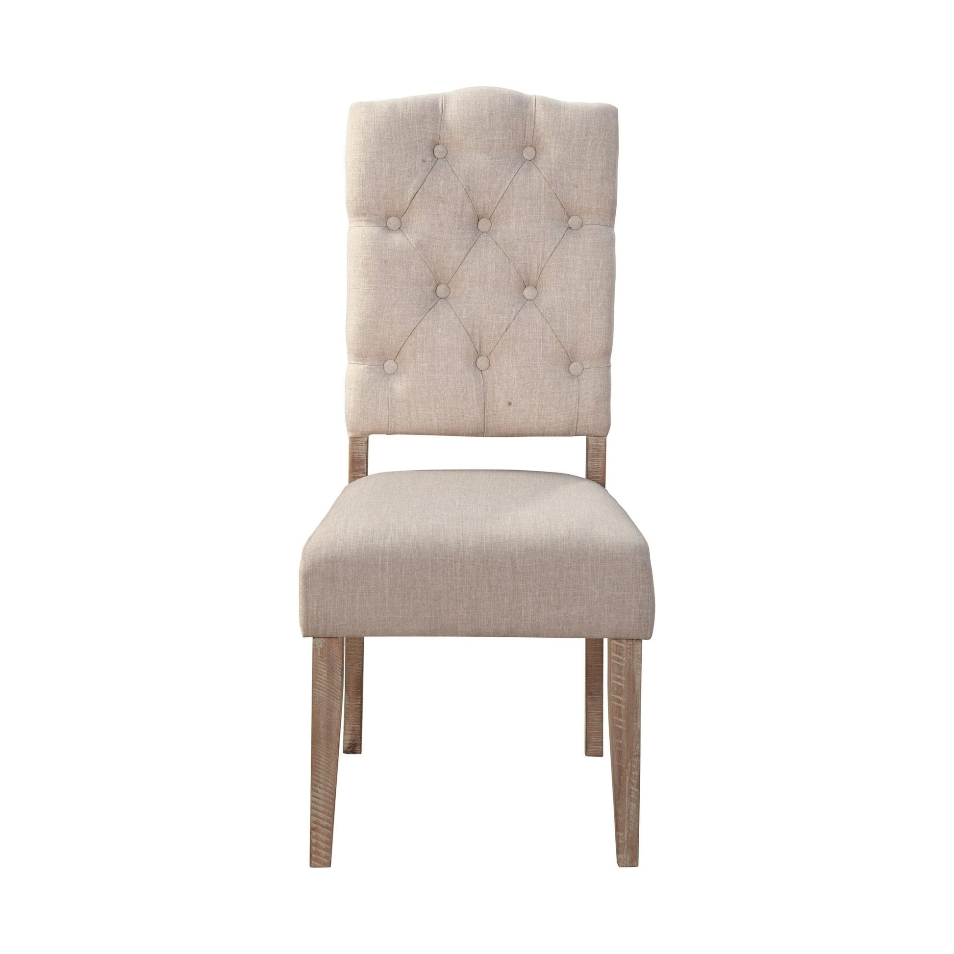 Newberry Side Chairs in weathered natural featuring a tufted back and comfortable design for dining or hosting.