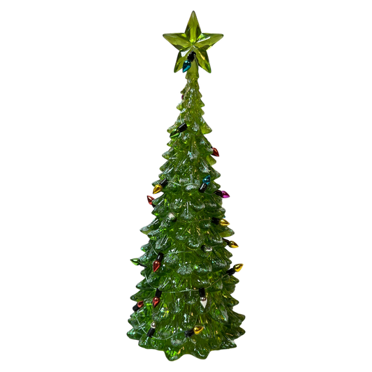 8 Inch Lighted Acrylic Christmas Tree - Green