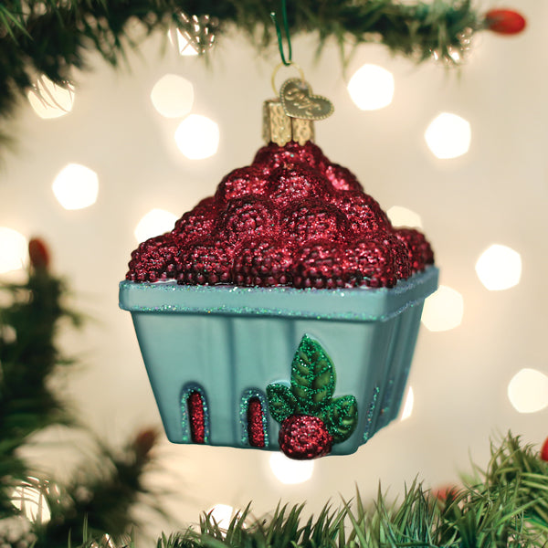 Carton Of Raspberries Glass Ornament