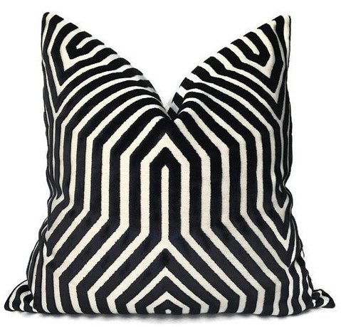 Vanderbilt Pillow Cover in Noir Black, Schumacher Textiles