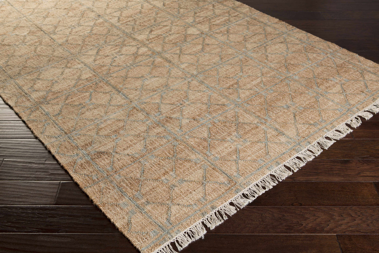 Rice Dusty Sage Fringed Jute Carpet