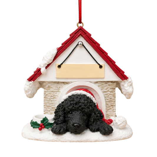 Ceramic Doghouse Ornament - Poodle - Black