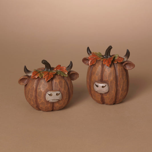 Resin Pumpkin Highland Cow Figurine -