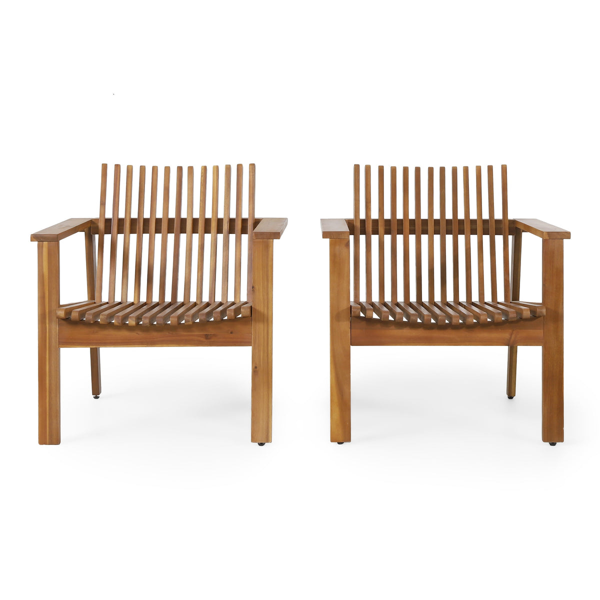 Outdoor Acacia Wood Slatted Club Chairs, Set of 2