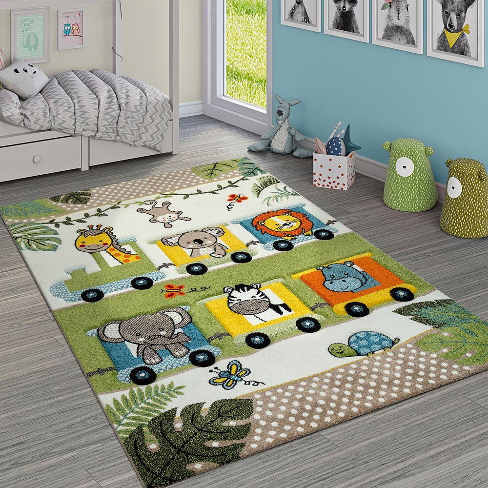 Nursery Rug Lilo Cute Animals on a Train Ride - Green Cream