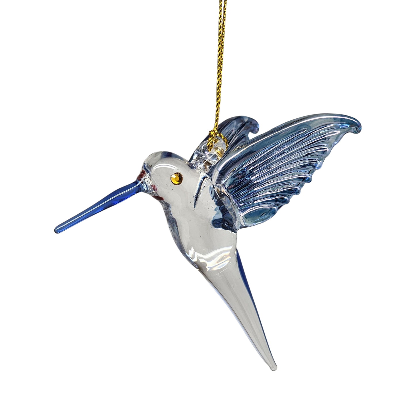 Feeding Hummingbird Glass Ornament - Blue Wings / Blue Tail / Blue Beak