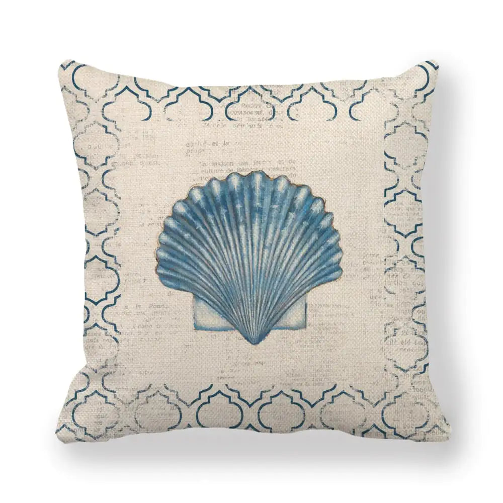 Blue Wind Sea Life Linen Pillowcase 18x18in