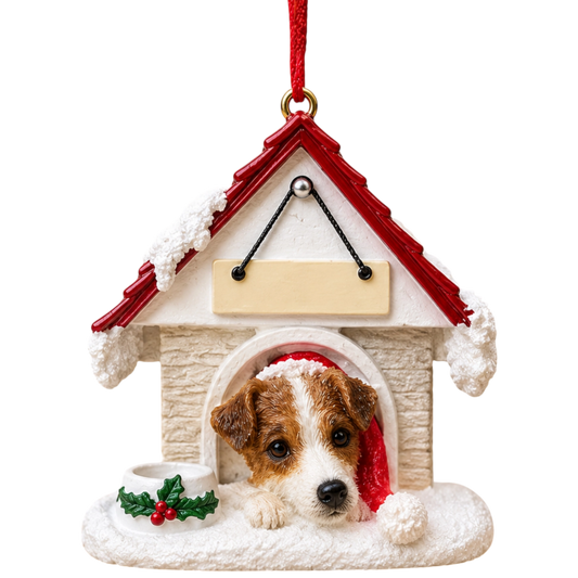 Ceramic Doghouse Ornament - Jack Russell