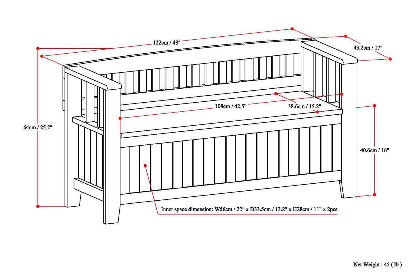 Acadian 48" Wide Solid Wood Entryway Storage Bench