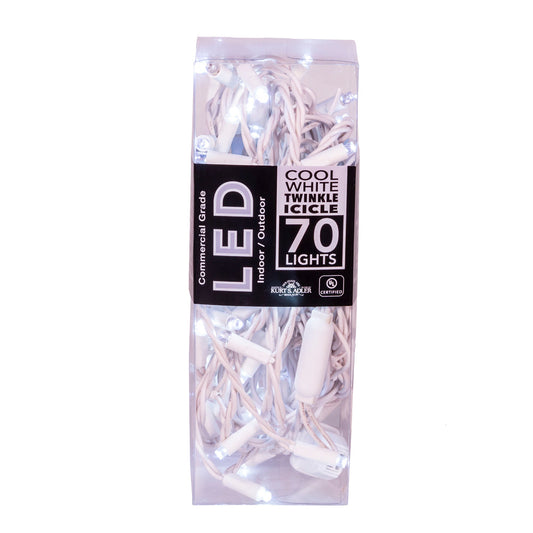 70-Light Cool White Soft Twinkle White Wire LED Icicle Light Set