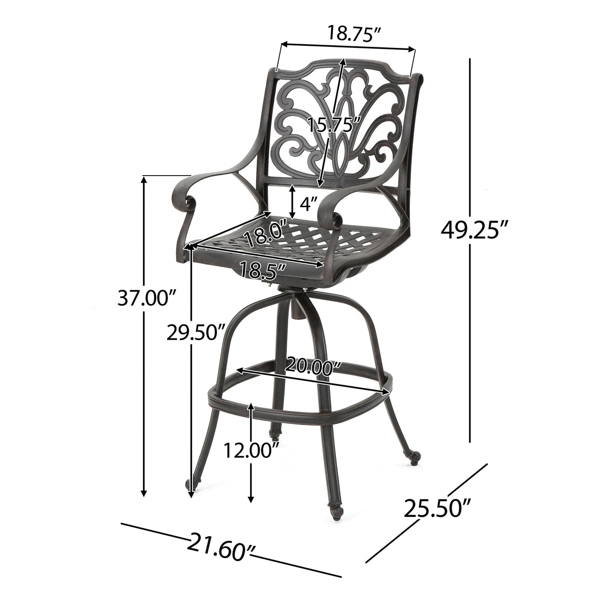 Cast Aluminium Swivel Bar Stool
