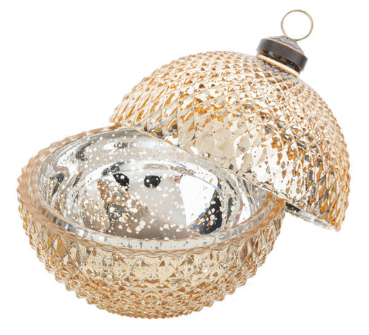 Faceted Glass Ornament Trinket Box with Place Card Holder - Gold