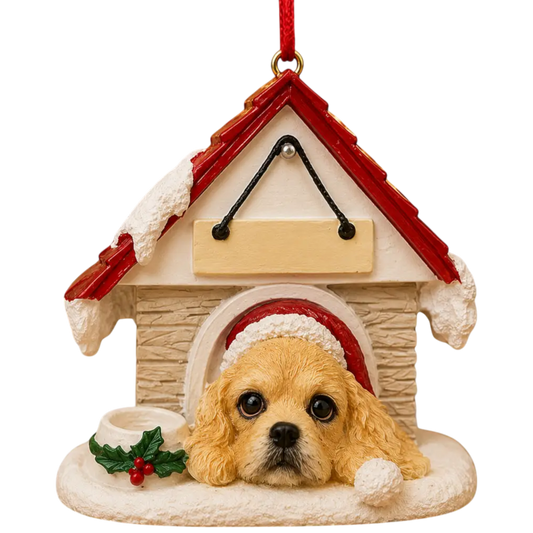 Ceramic Doghouse Ornament - Cocker Spaniel - Blonde