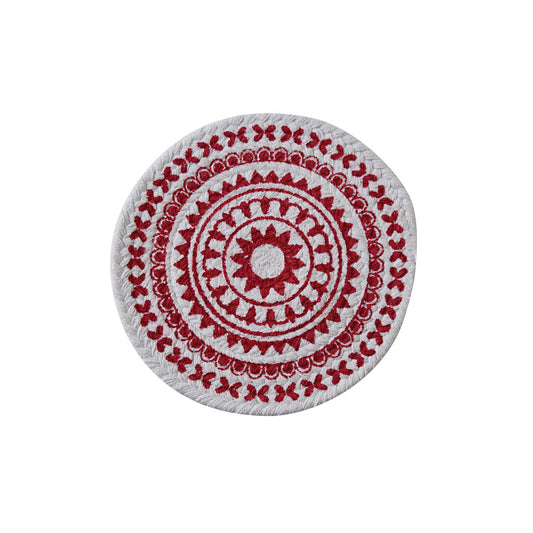Red Medallion Round Printed Trivet
