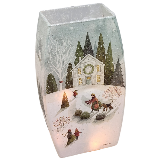 Lighted Glass Vase - Magical Winterland - Single House - 7¾ Inches tall