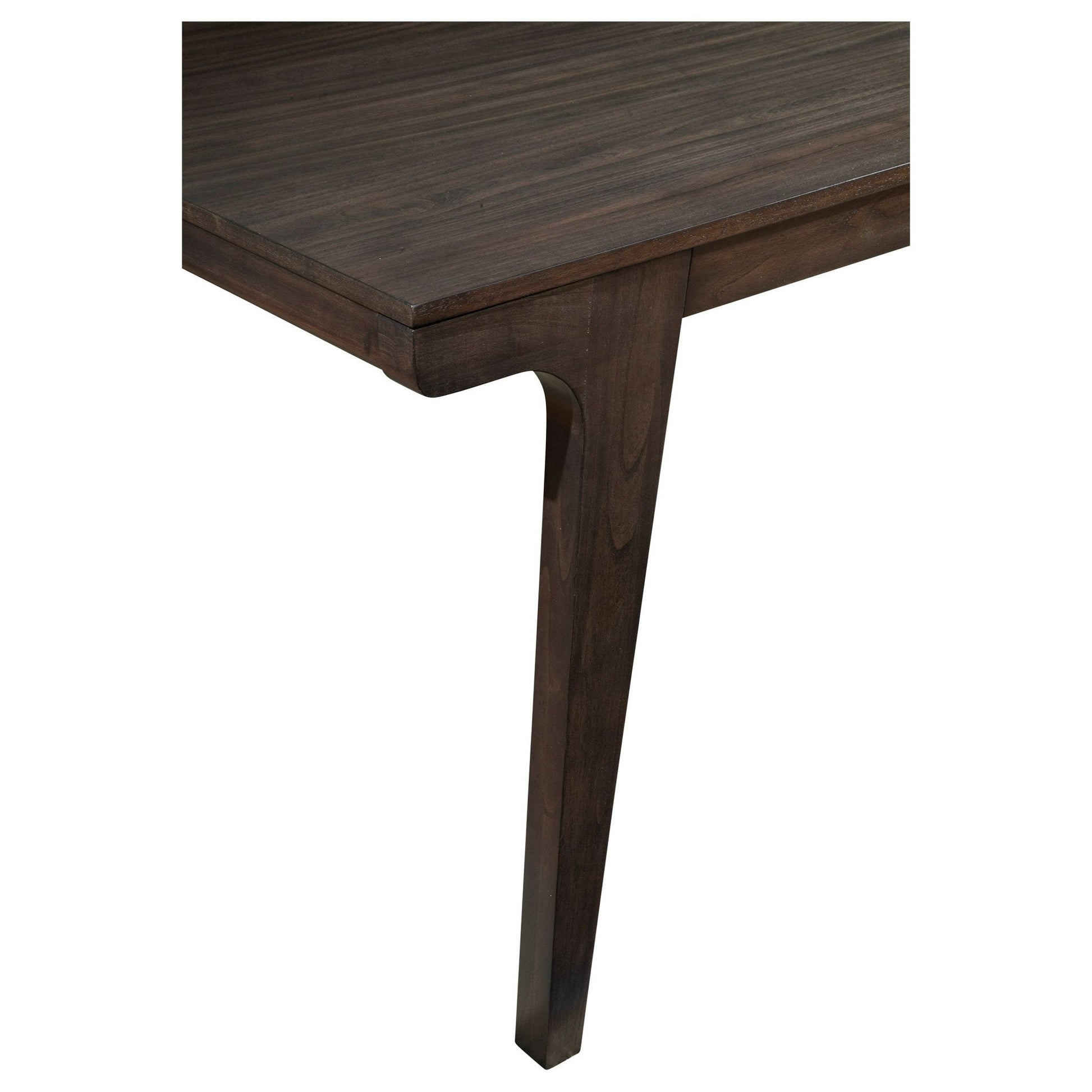 Olejo Dining Table edge and leg detail showcasing warm chocolate finish and elegant design.