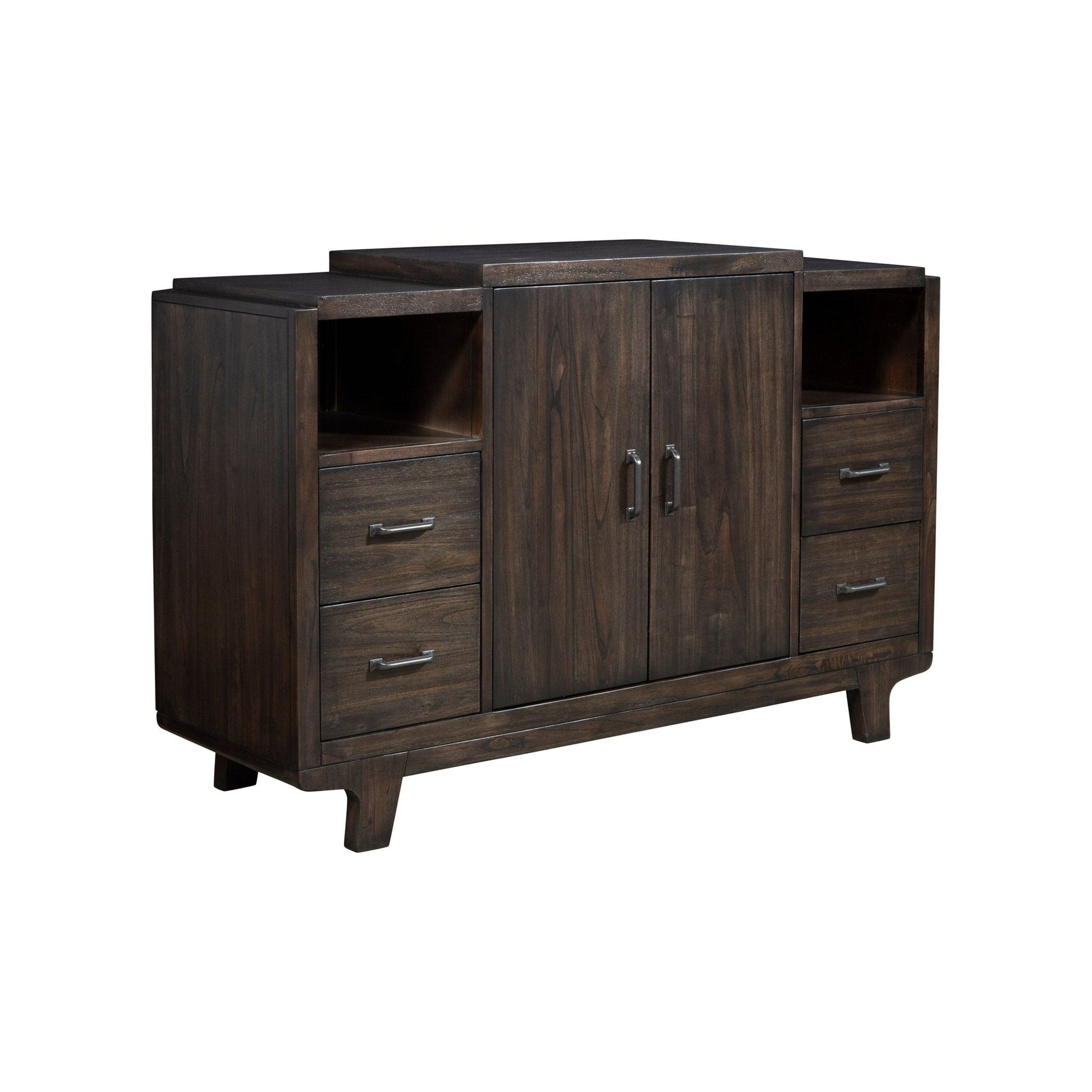 Olejo Server in chocolate brown finish, featuring spacious storage and sleek design for dining rooms.