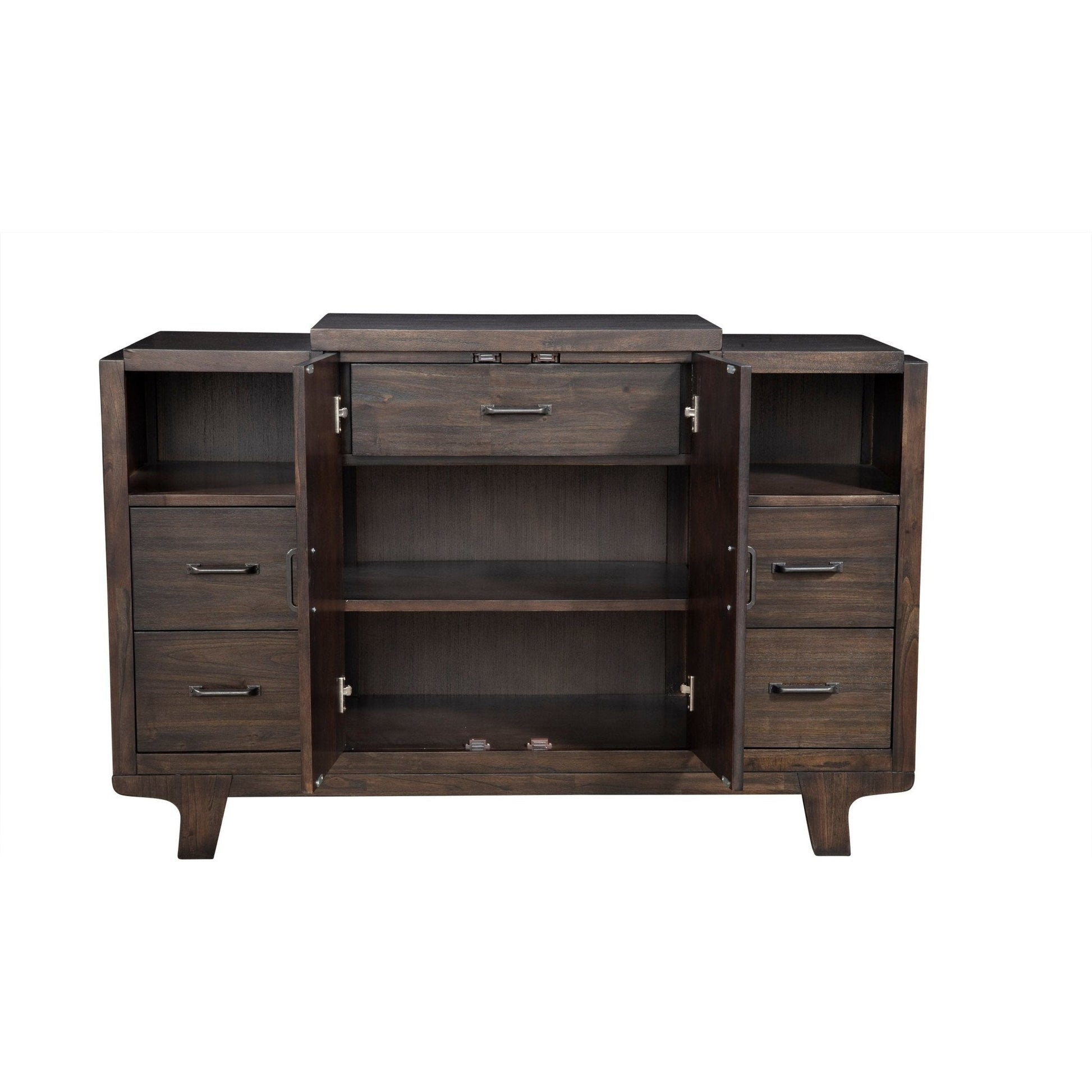 Olejo Server in chocolate finish showcasing spacious storage and elegant design for dining room.