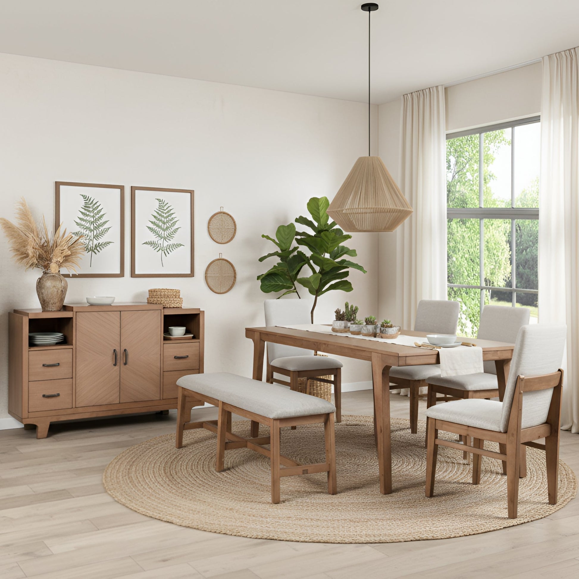 Olejo Server in a stylish dining room with natural decor, featuring a table, chairs, and greenery.