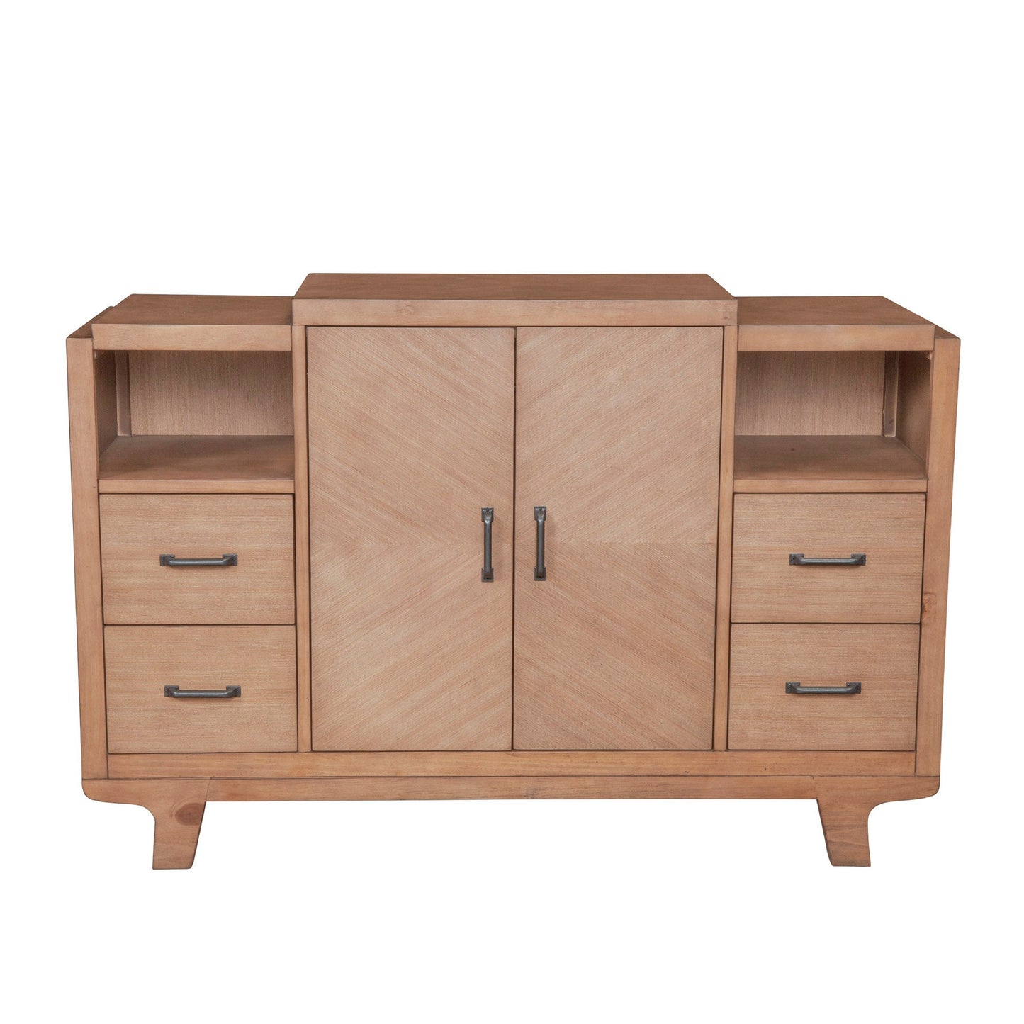 Olejo Server in Natural finish with drawers and storage compartments for a stylish dining experience.