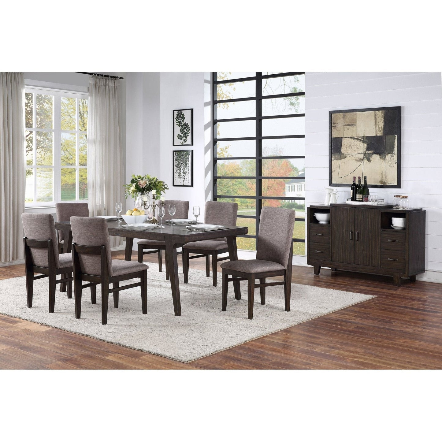 Olejo Side Chairs arranged around a dining table in a stylish dining room setting with a modern aesthetic.