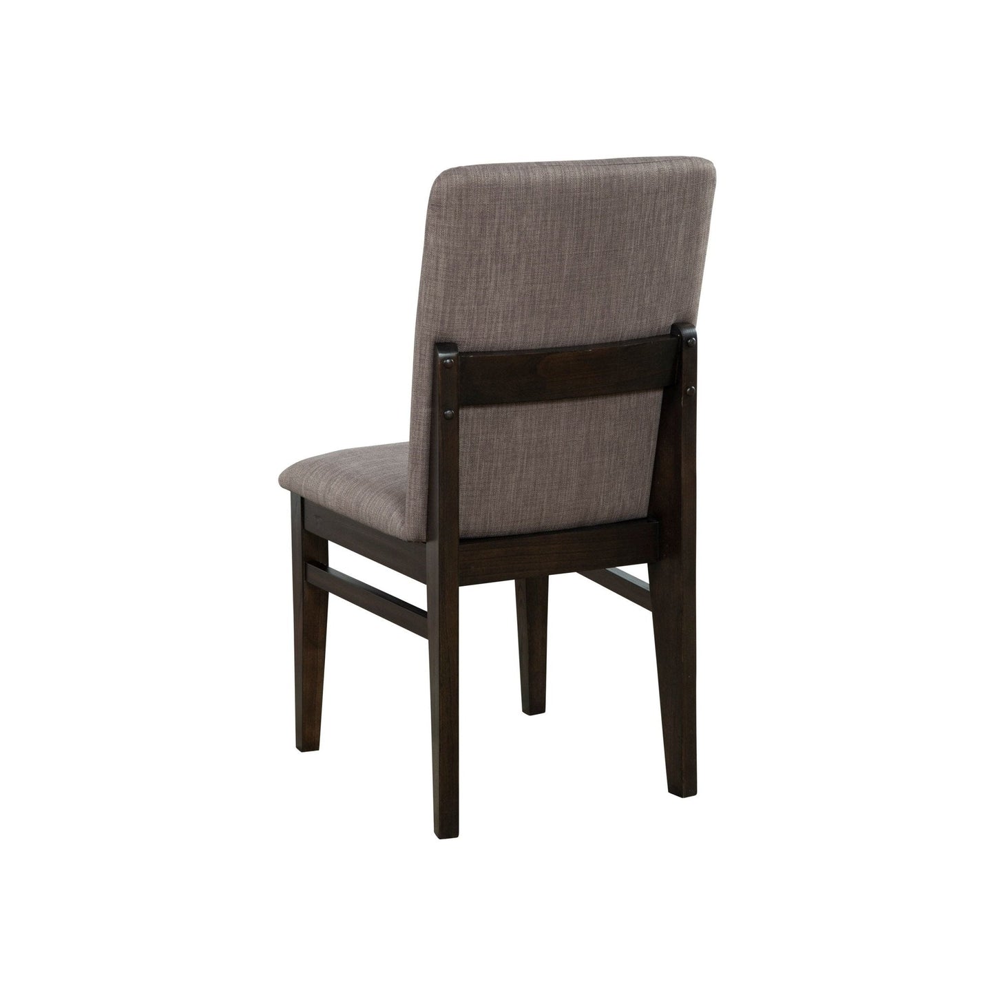 Olejo Side Chairs, Chocolate - back view showing warm chocolate finish and fabric upholstery.