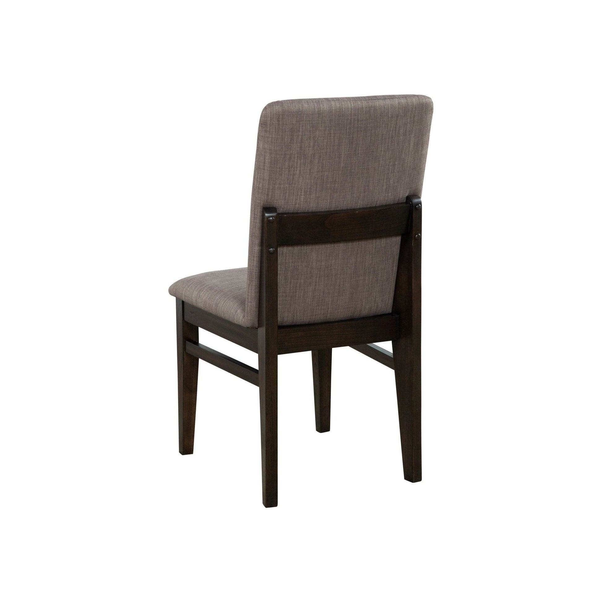Olejo Side Chairs, Chocolate - back view showing warm chocolate finish and fabric upholstery.
