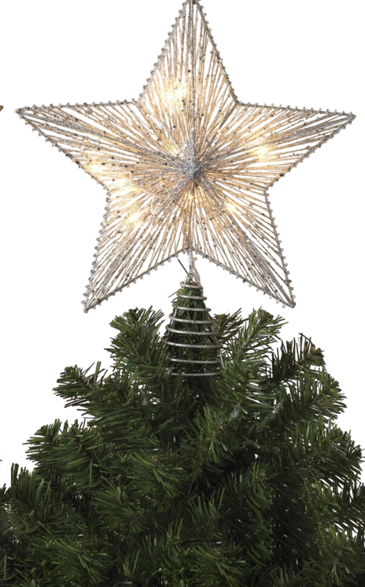 Electric Lighted Glitter & Mesh Star Tree Topper with 10 Lights, Spring Base