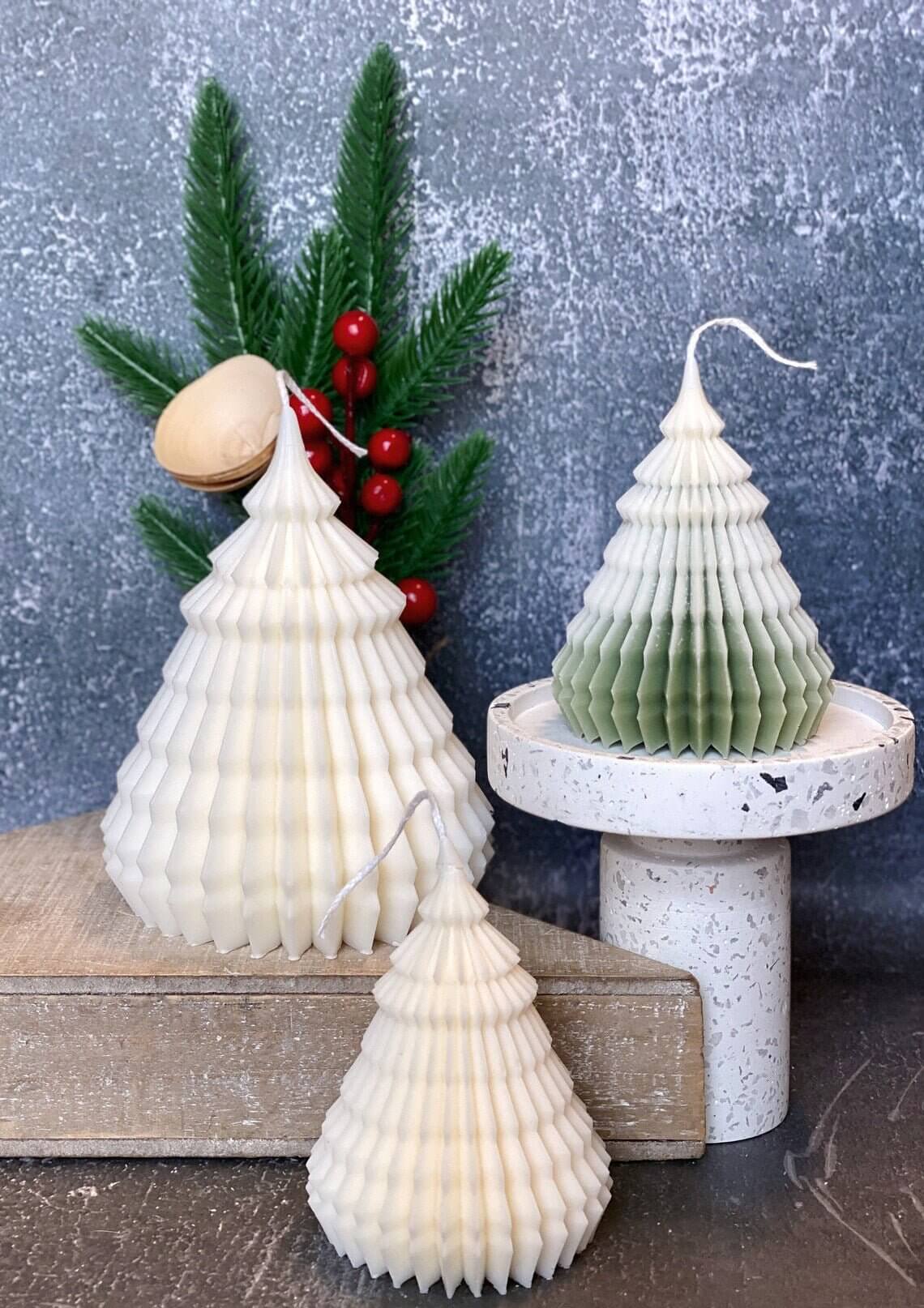 Origami Christmas Tree Candles for Festive Holiday Decor