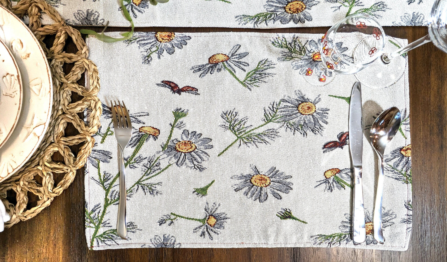 Tache Floral Daisies Ladybugs Woven Tapestry Placemat Set (18114)