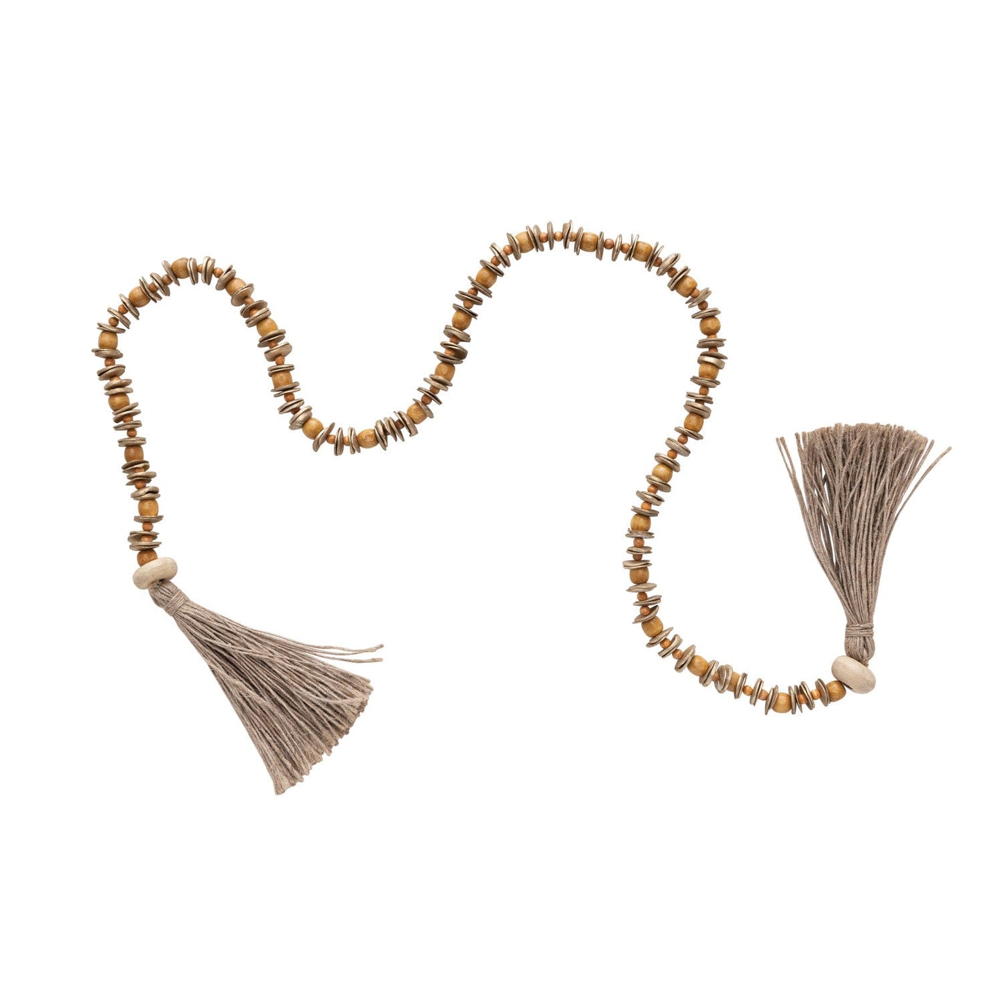 Mango Wood Bead Garland w/ Jute Tassels