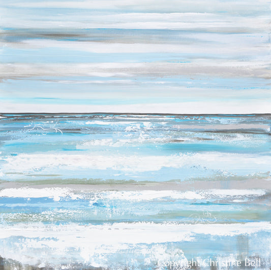 "Coastal Wishes" GICLEE PRINT Art Abstract Painting Light Blue White Grey Coastal Seascape Minimalist Wall Art