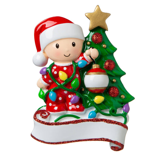 Little One Decorating A Tree Ornament