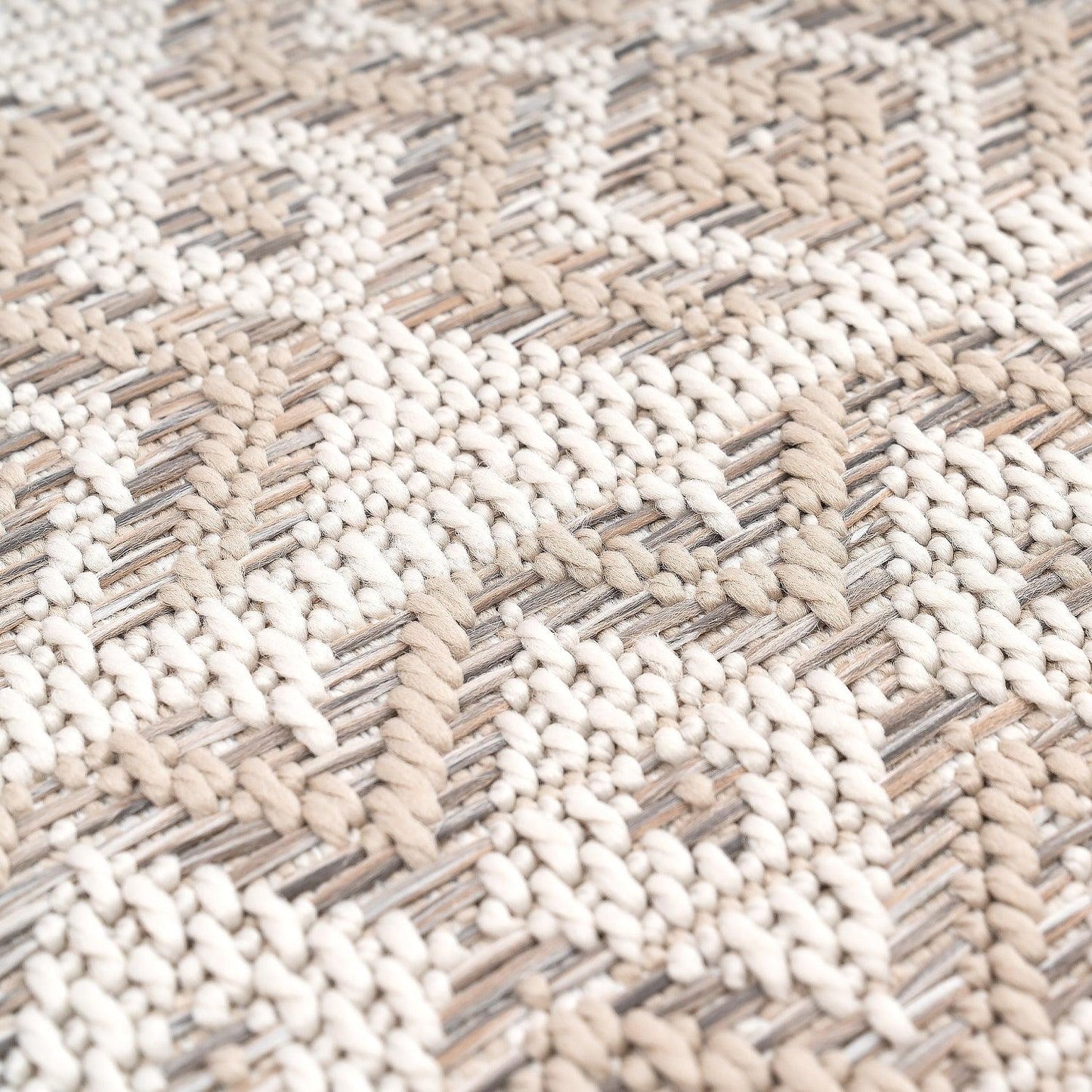 Outdoor Rug for Patio or Balcony Modern flatweave Boho ornaments in Cream Beige