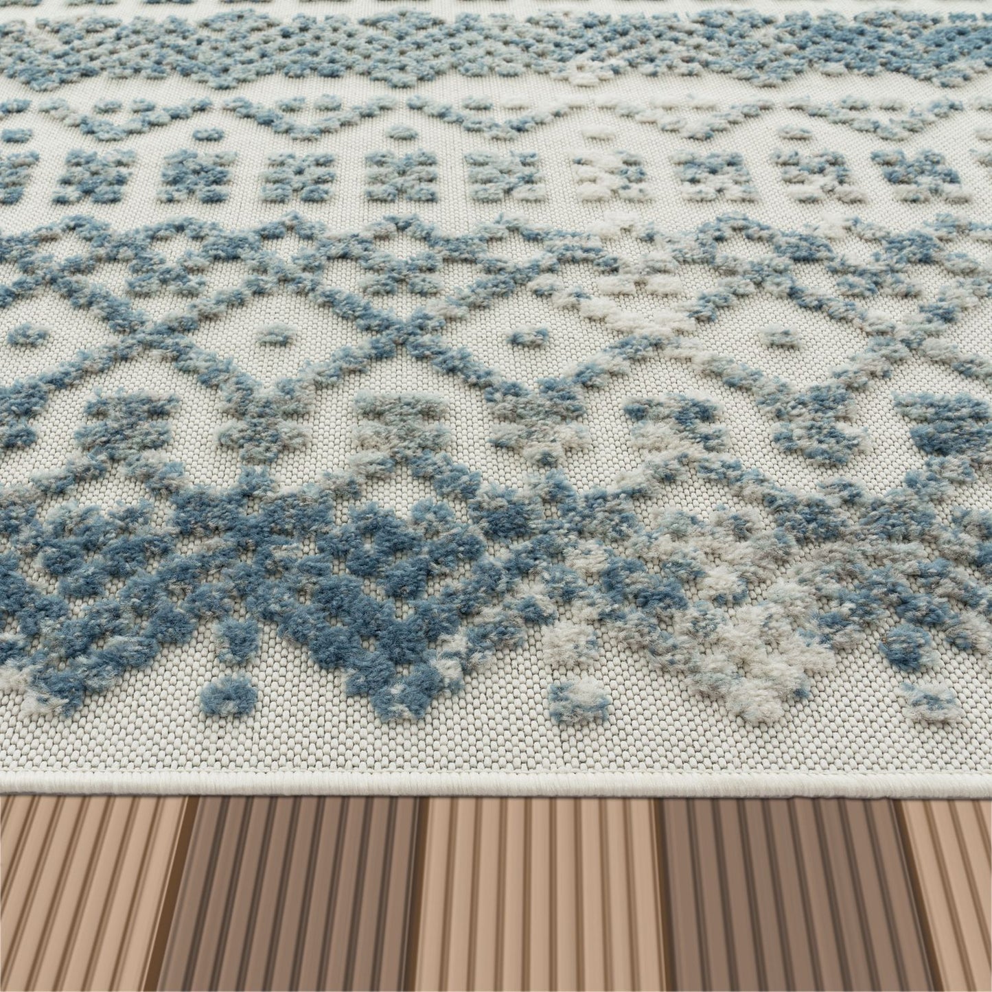 In- & Outdoor Rug Marrakesh High/Low Effect Trellis in Turquoise Cream