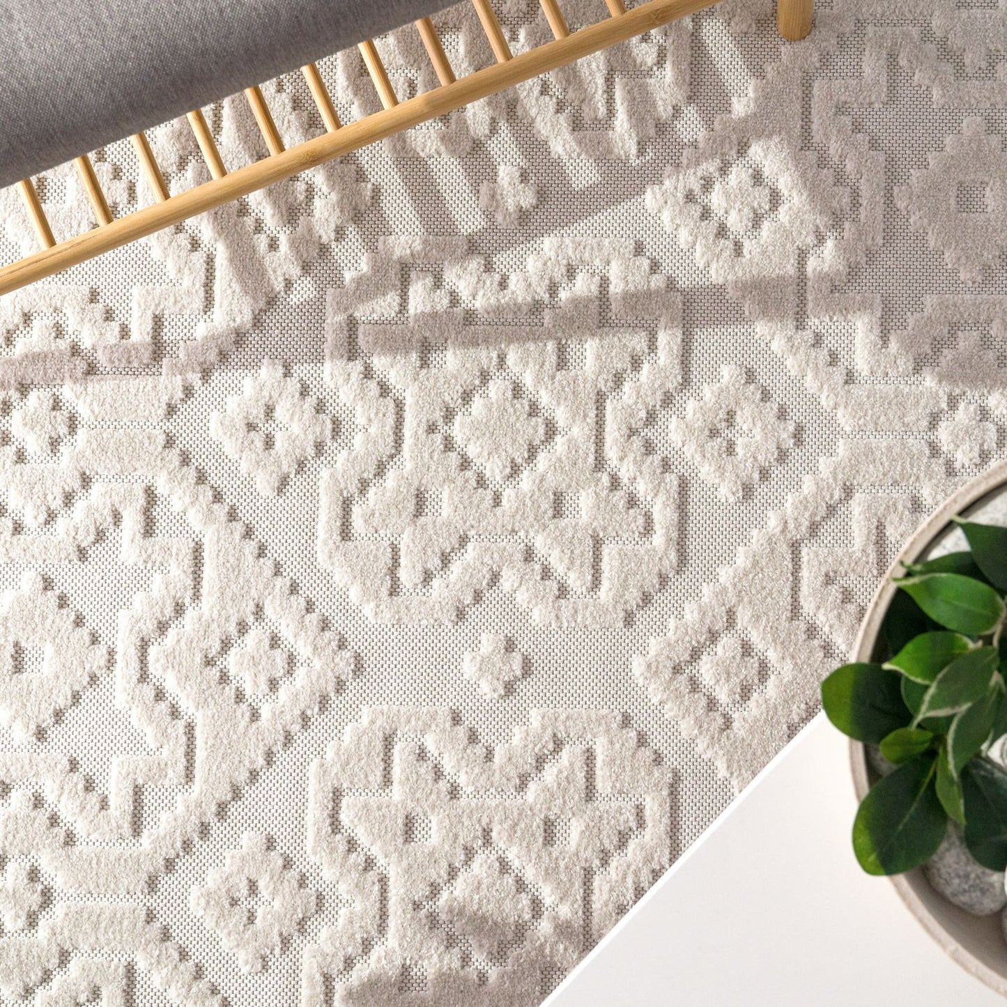 In- & Outdoor Rug Marrakesh High-Low Diamond Effect Pattern Cream
