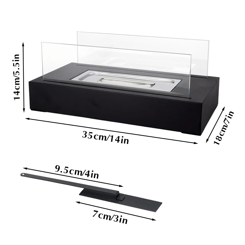 Square Tabletop Fire Bowl Pot with Two-Sided Glass