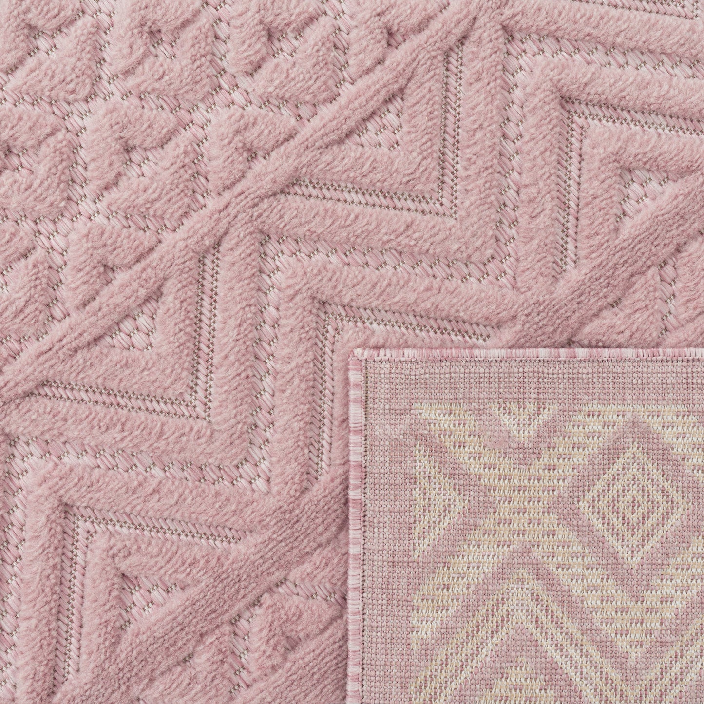 Indoor Outdoor Rug Livorno Boho High-Low Pattern In Pink