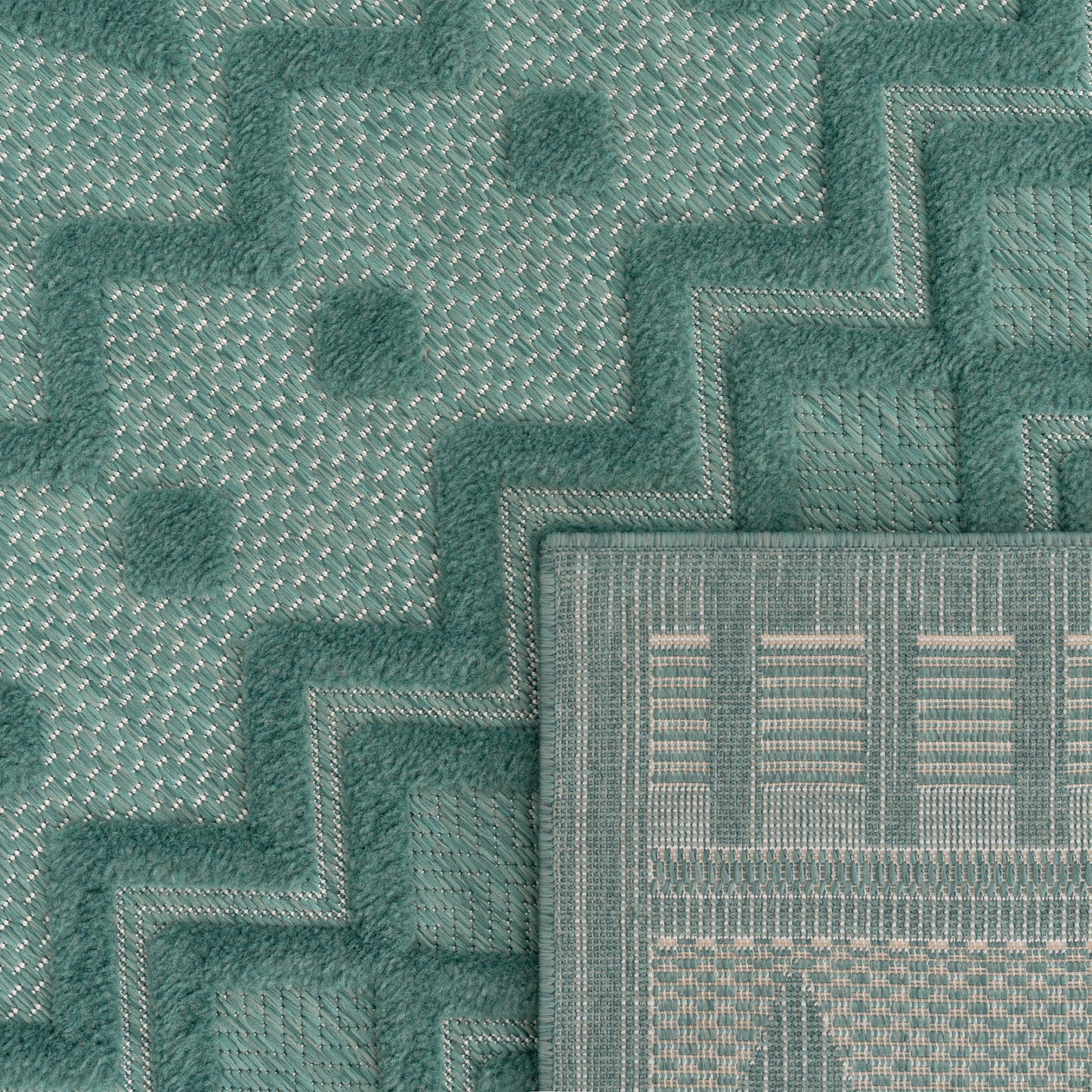 Indoor Outdoor Rug Livorno Geometric Trellis Pattern In Turquoise