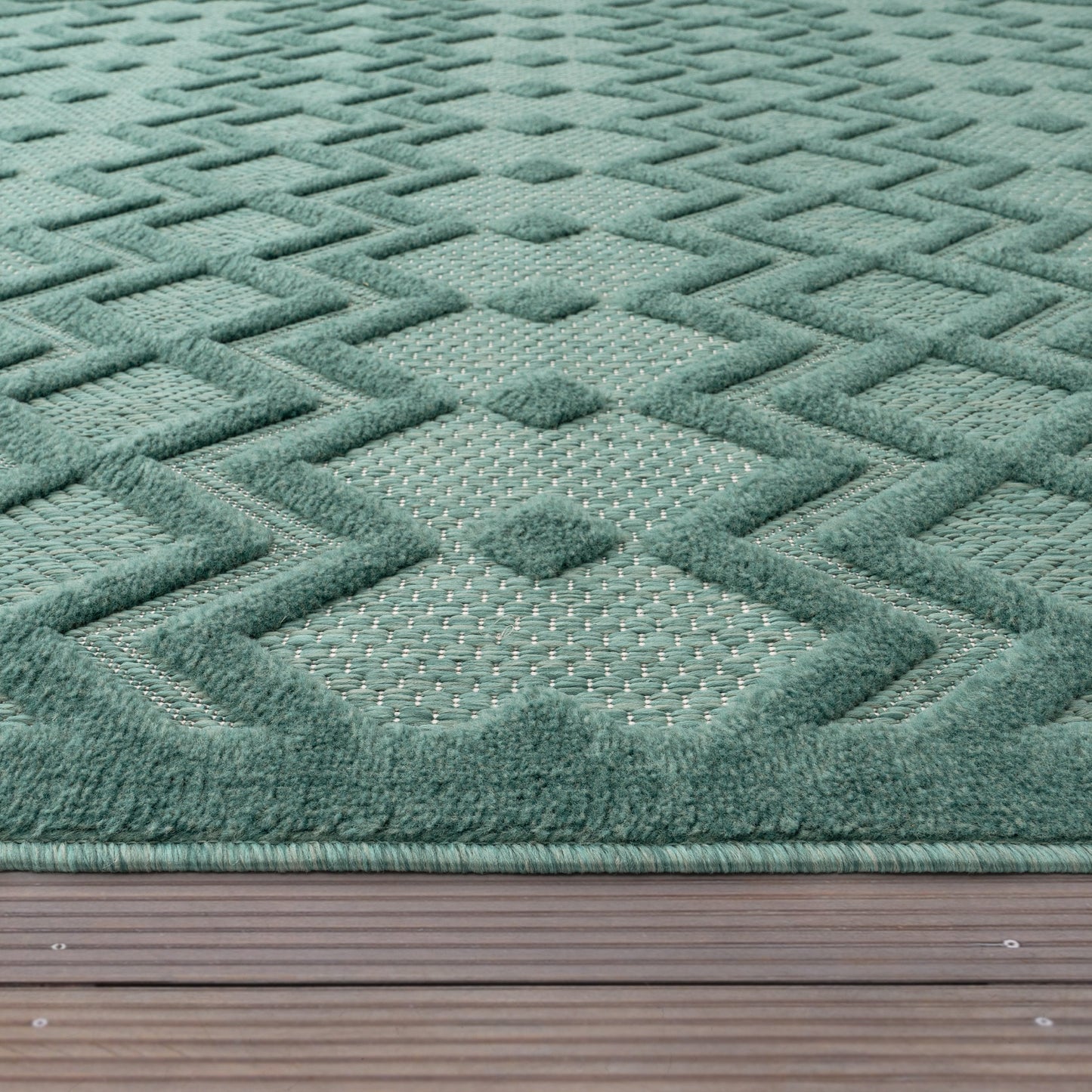Indoor Outdoor Rug Livorno Geometric Trellis Pattern In Turquoise